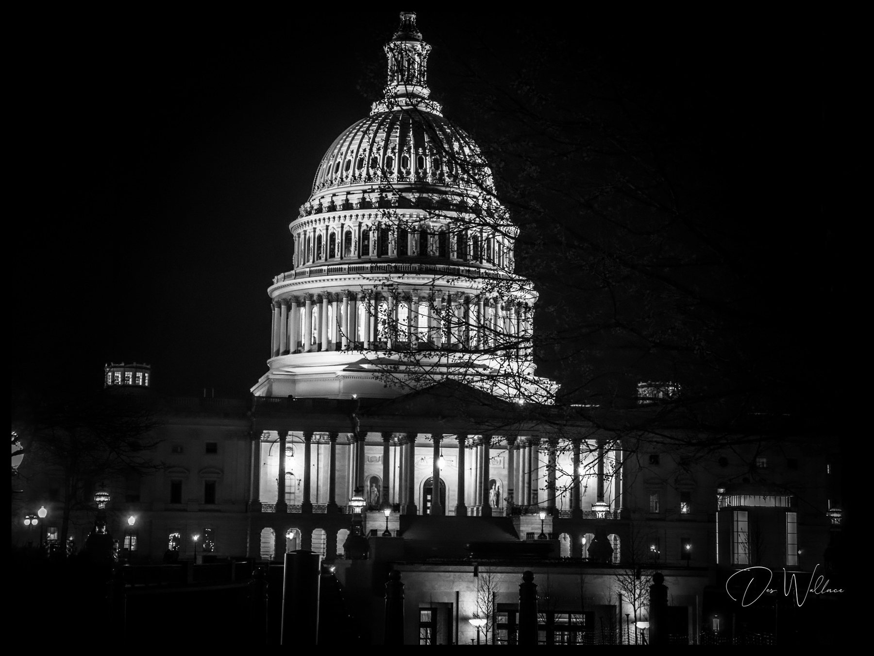 Capitol building at night in black and white — institution and the architecture of power
