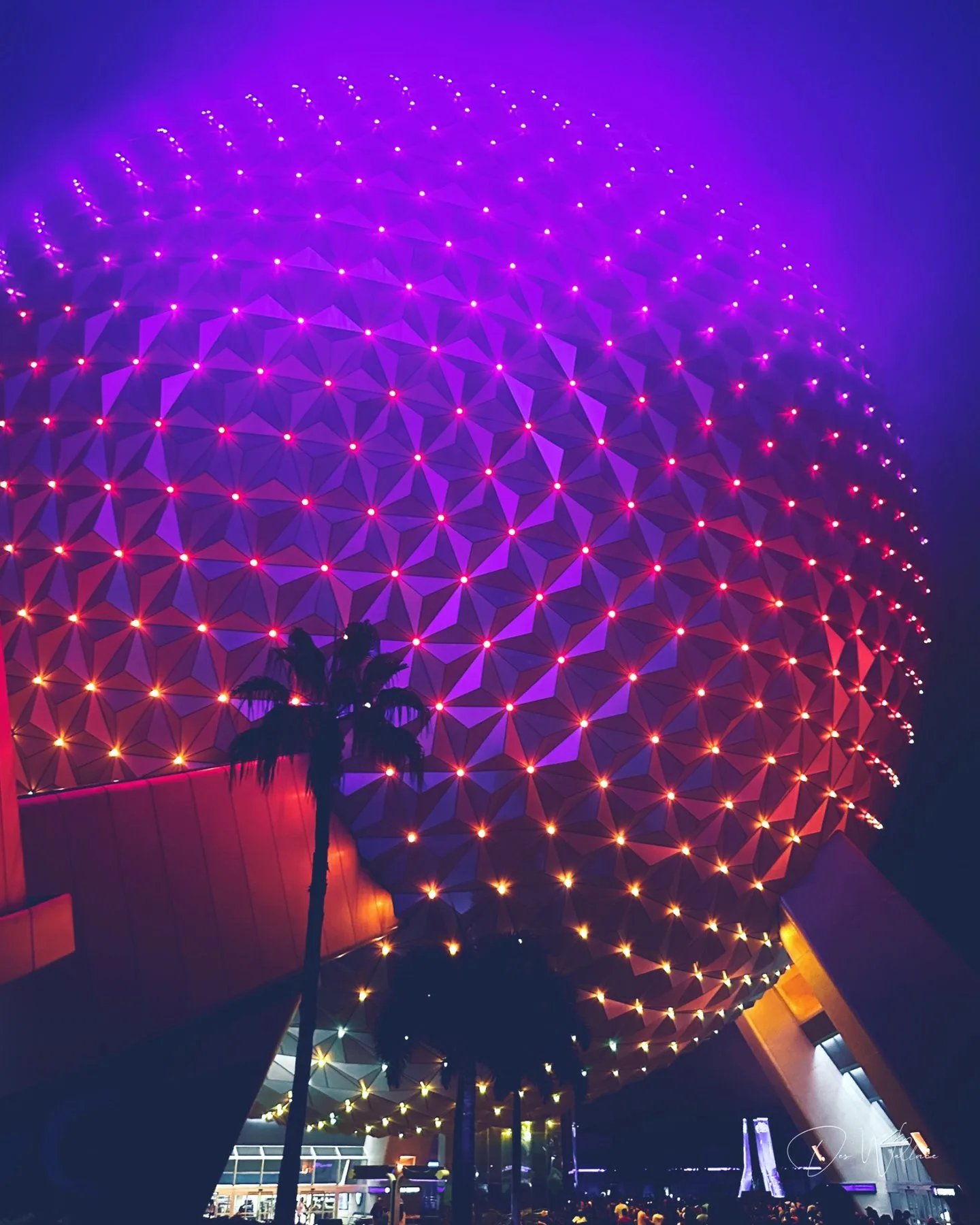 Epcot geosphere in purple light