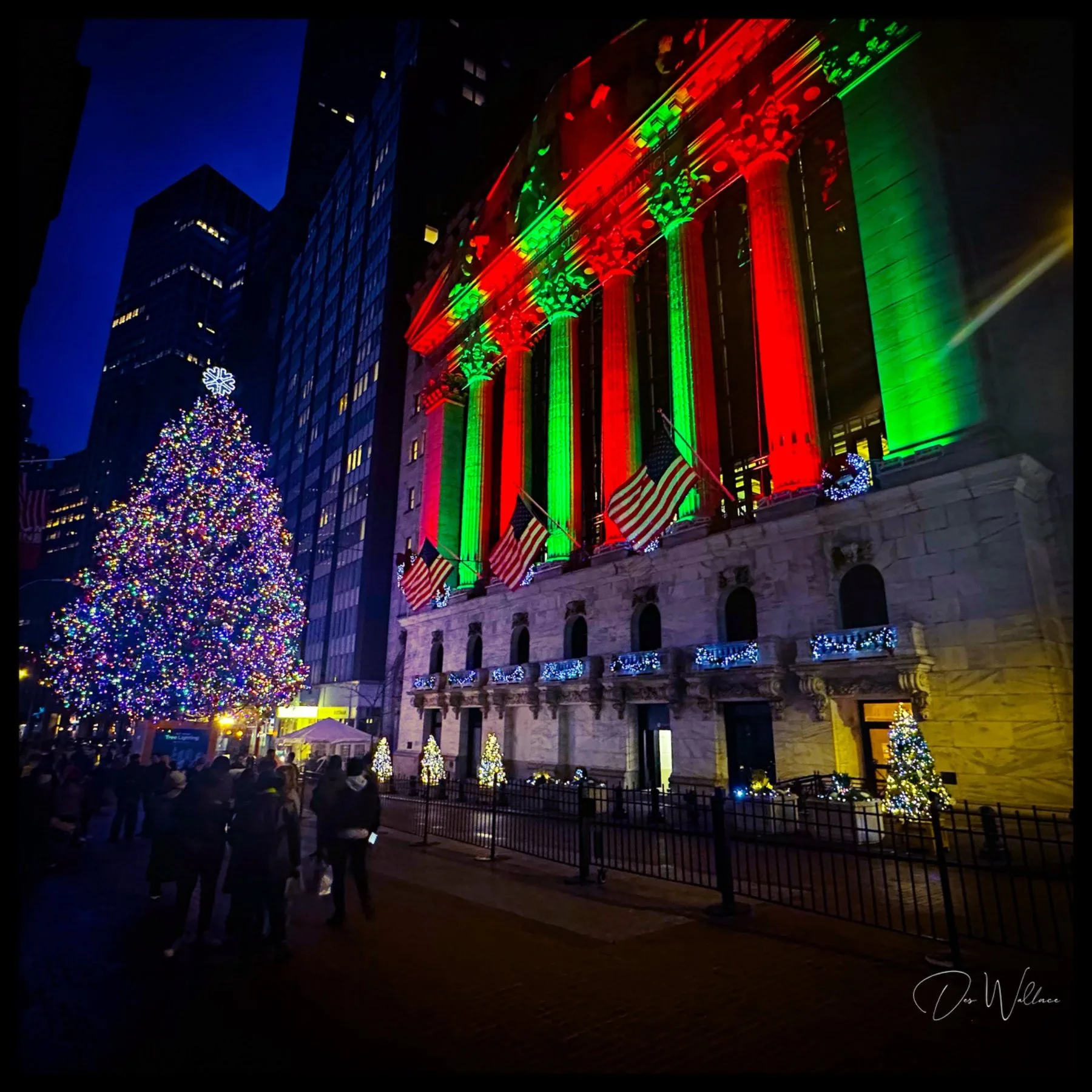 NYSE at night during the holidays