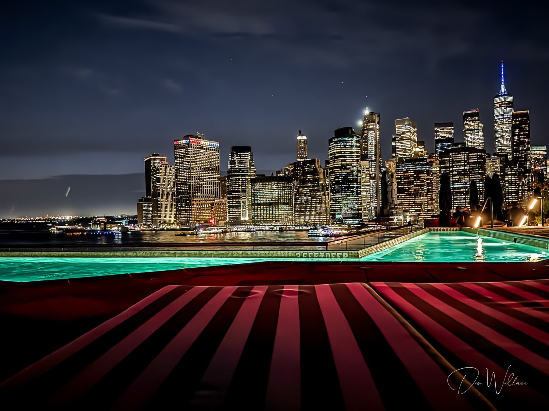 New York City skyline reflected in still water at night — the city as system
